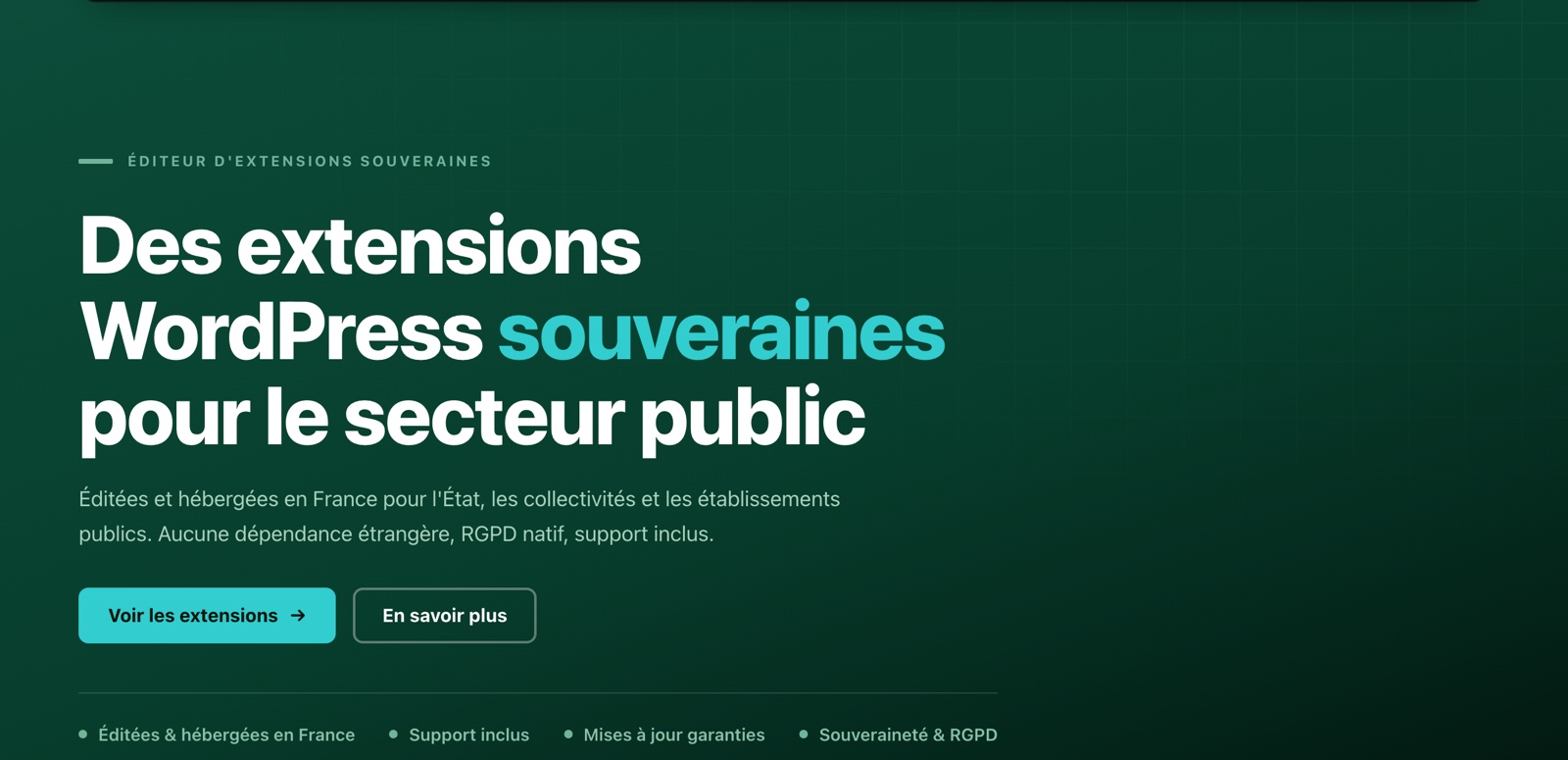 Page d'accueil de wpack.fr : des extensions WordPress souveraines pour le secteur public